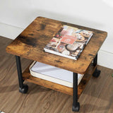 Industrial Black Metal Rustic Wood Printer Stand Cart with Bottom Paper Shelf-3