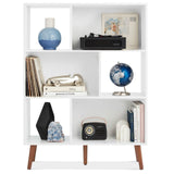 Mid Century Modern Style Bookcase Storage Shelving Unit in White Wood Finish-1