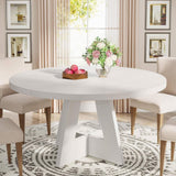 Modern Kitchen Round Circular Dining Table in White Wood Finish-0