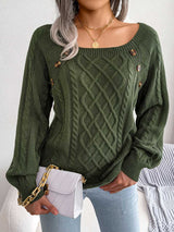 Women's Casual Solid Cable Knit Sweater | NCS
