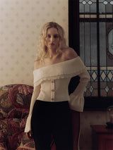 Off-Shoulder Ruffle Slim Sweater