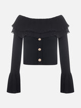 Off-Shoulder Ruffle Slim Sweater