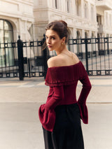 Off-Shoulder Ruffle Slim Sweater