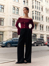 Off-Shoulder Ruffle Slim Sweater