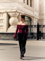 Off-Shoulder Ruffle Slim Sweater