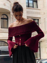 Off-Shoulder Ruffle Slim Sweater