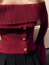 Off-Shoulder Ruffle Slim Sweater