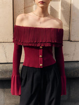 Off-Shoulder Ruffle Slim Sweater