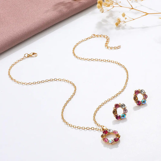 Stunning Elegance:  Classically Modern Gemstone Necklace and Earrings Set