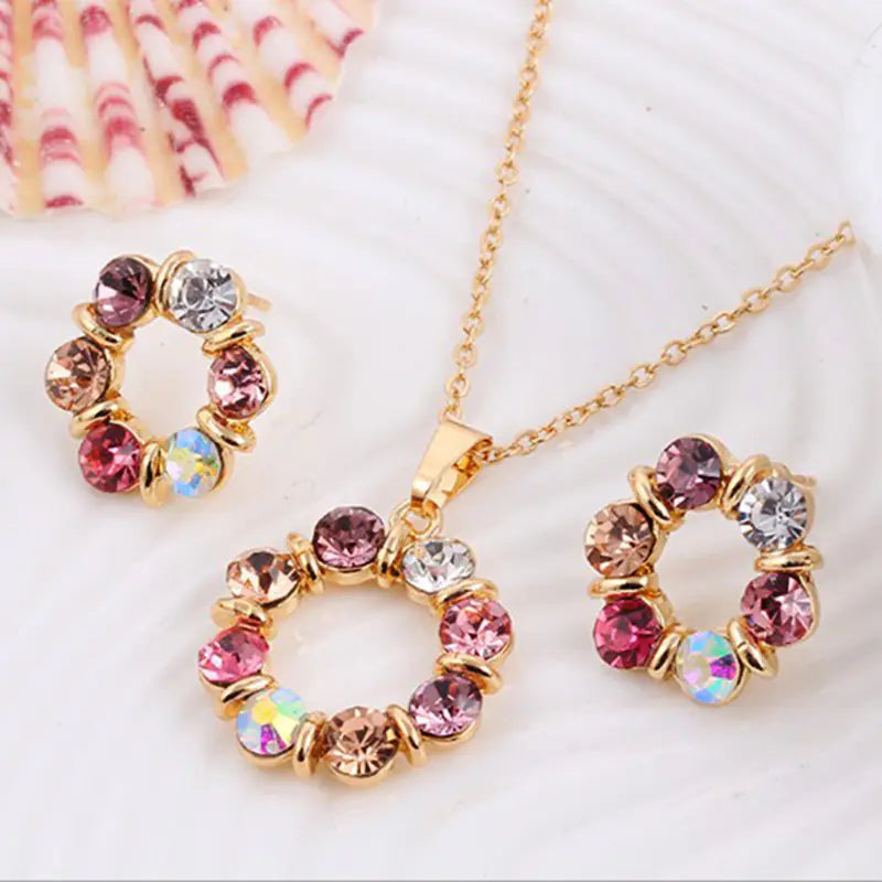 Stunning Elegance:  Classically Modern Gemstone Necklace and Earrings Set