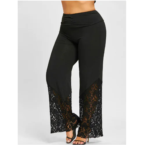 Plus Size Women's Lacy Glam Wide Leg Pants