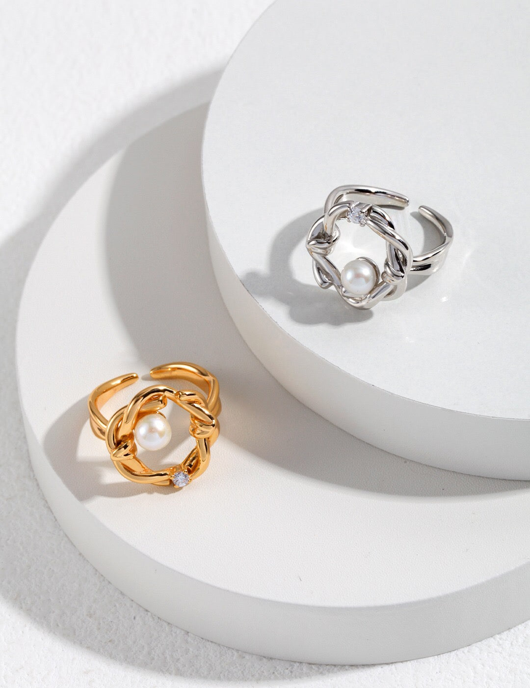 Twist Floral Pearl Open Ring-2
