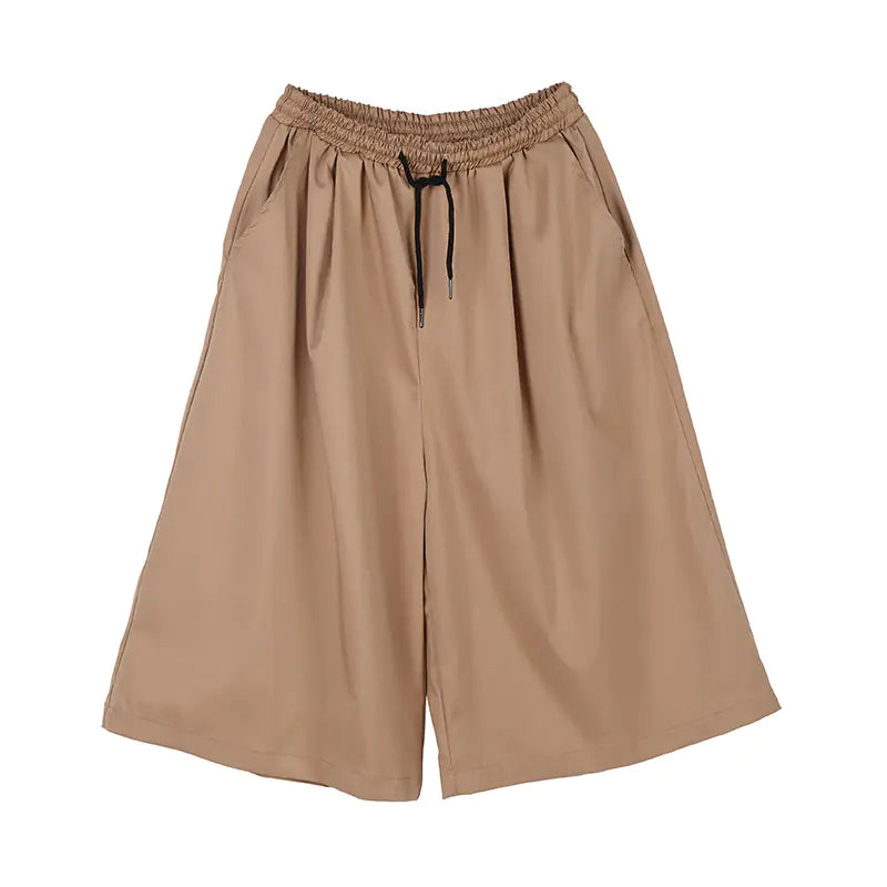 Grunge Style Loose-Fit Cropped Wide-Leg Pants with Elastic Waist