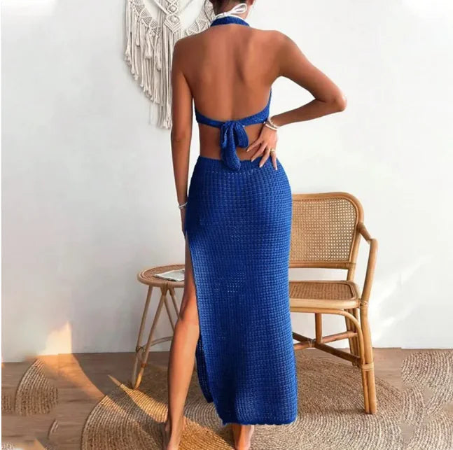 Women's Sexy 70's Style Backless Organza Beach Cover Up Dress