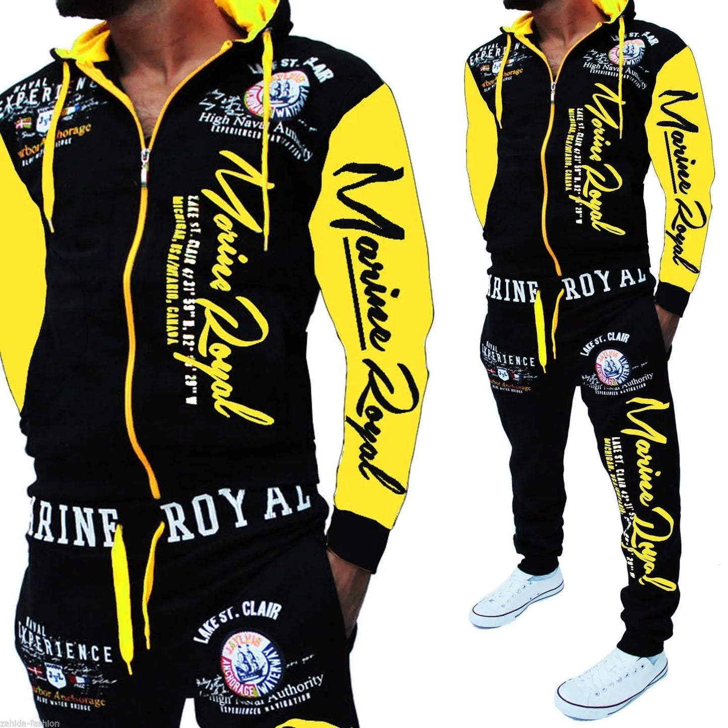 Men's Throwback Street Style Vibrant Letter Print Hooded Sports Suit