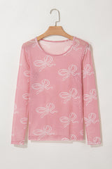 Bow Tie Mesh Long Sleeve Top