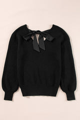 Bow Back Lantern Sleeve V-Neck Sweater