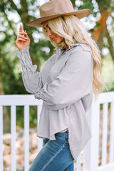 Stripe Smocked Long Sleeve Button-Up Shirt