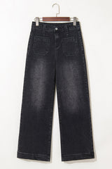 Denim Patch Pocket Wide Leg Jeans