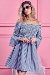 BiBi Smocked Off Shoulder Striped Dress