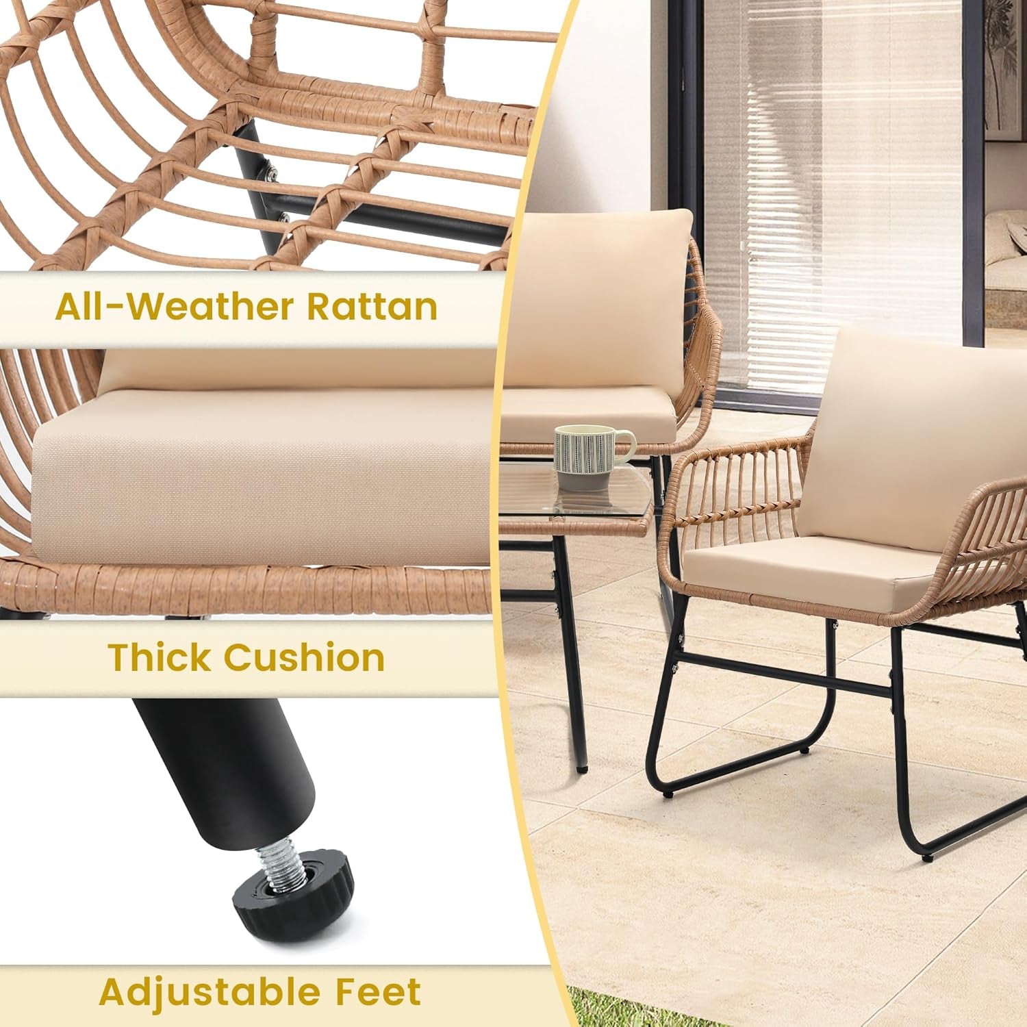 Four Piece Outdoor Wicker Sofa Rattan Chairs Set-4