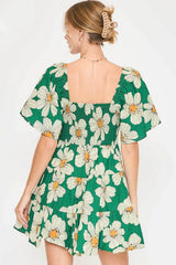 Umgee Full Size Daisy Print Mini Dress with Ribbon Details Plus Size