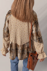 Floral Plaid Patchwork Ruffle Waffle Knit Shacket