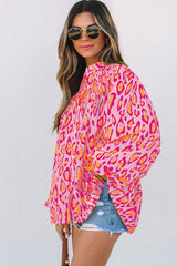 Leopard Balloon Sleeve Button-Up Shirt