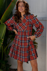 Plaid Frilled Collar Long Sleeve Mini Dress