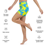 Yellow and Blue Paint Splatter Rave Ready Yoga Shorts w/ Inside Pocket