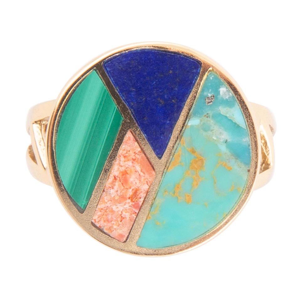 Art Deco Colorful Inlay Golden Ring