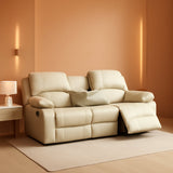 Beige Leather Recliner Sofa Set With Built In Coffee Table-0