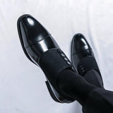 Men's Slip On Low Top Pointed Round Toe Button Leather Shoes