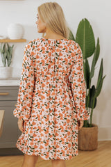 Floral Smocked V-Neck Bubble Sleeve Babydoll Dress