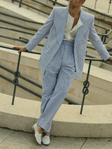 Men's Blue And White Striped Suit Set