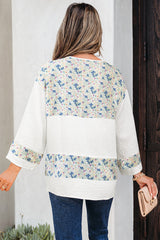 Floral Gauze Patchwork 3/4 Sleeve Blouse