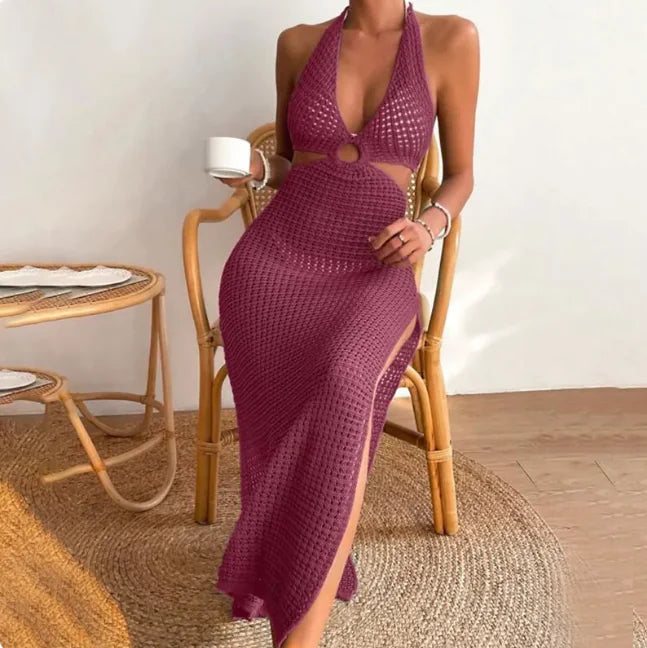 Women's Sexy 70's Style Backless Organza Beach Cover Up Dress