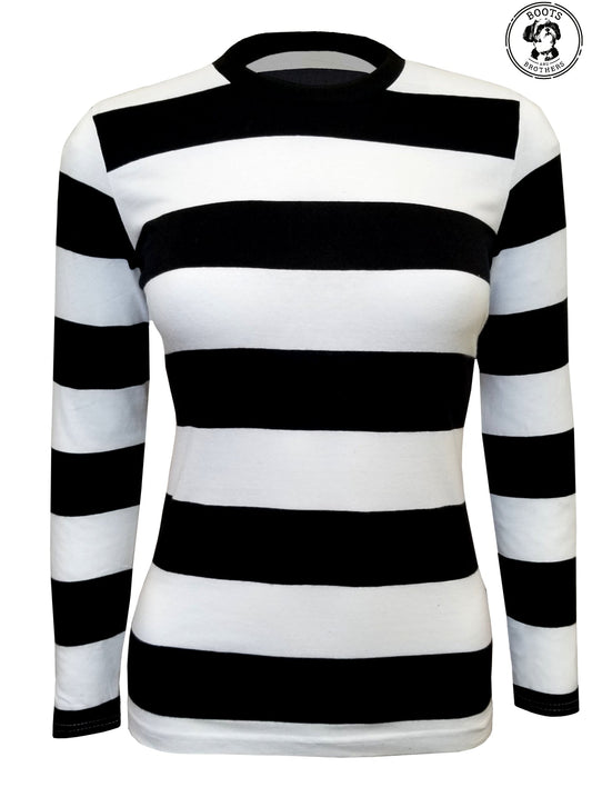 Womens Black & White Striped T-Shirt Costume