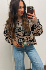 Brown Colorblock Bow Pattern Drop Sleeve Sweater