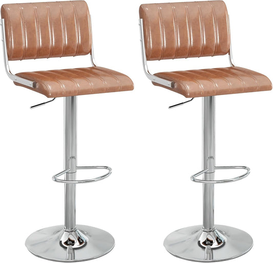 Adjustable Swivel Bar Stools Set of Two Brown-0