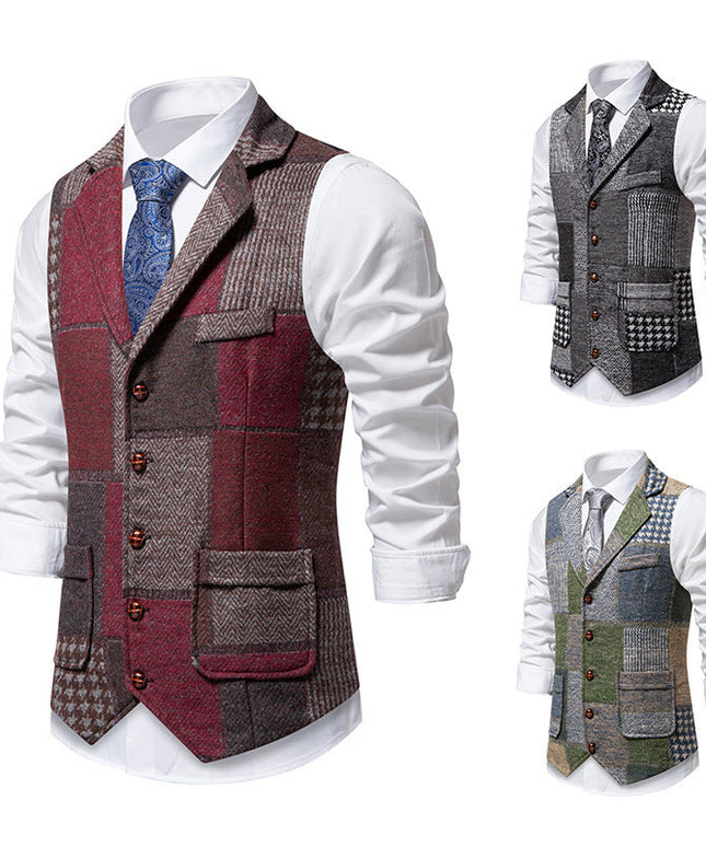 Men's Retro Patchwork Lapel Suit Vest