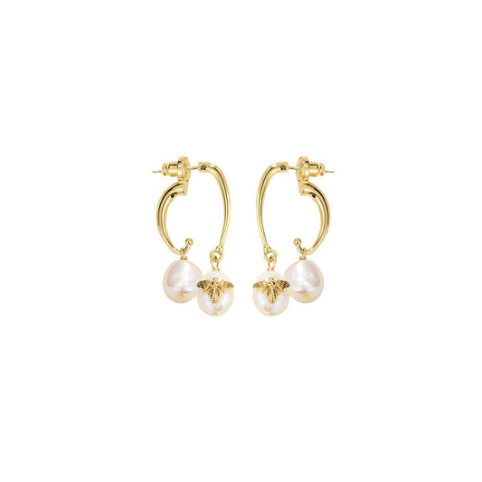 Bee On The Pearl Gold Earrings-0