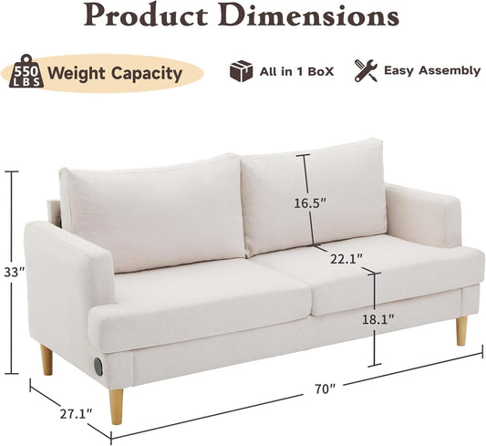 Beige Loveseat Sofa with USB Ports for Comfort-1
