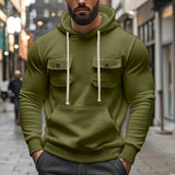 Men's  Multi-pocket Long Sleeve Solid Color Hoodies