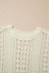White Hollow Out Knit Bracelet Sleeve Drop Shoulder Sweater