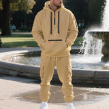 Men's Loose Sports And Leisure Suit Sweater Fleece-lined Hoodie Set Zipper Multi-Pocket Pullover Men's Sports Casual Top Two-piece Set