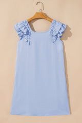 Abigail Textured Flutter Sleeve Bow Back Mini Dress