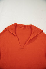 Solid Collared V-Neck Ribbed Edge Sweater