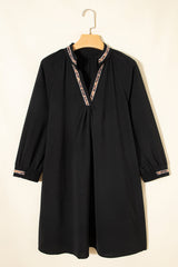 Contrast Trim V-Neck 3/4 Sleeve Mini Dress