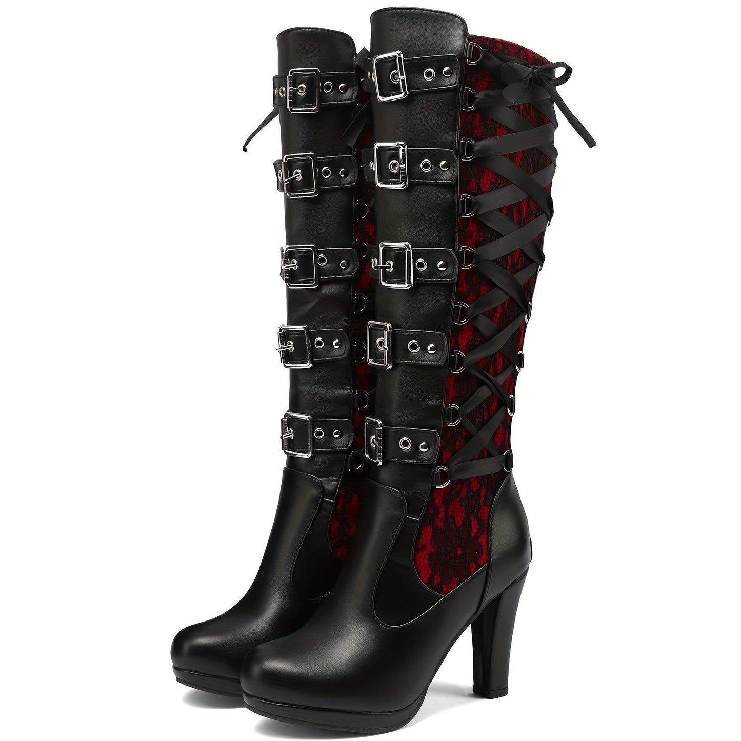 Platform Punk Tall Goth Buckled Knee-High Boots